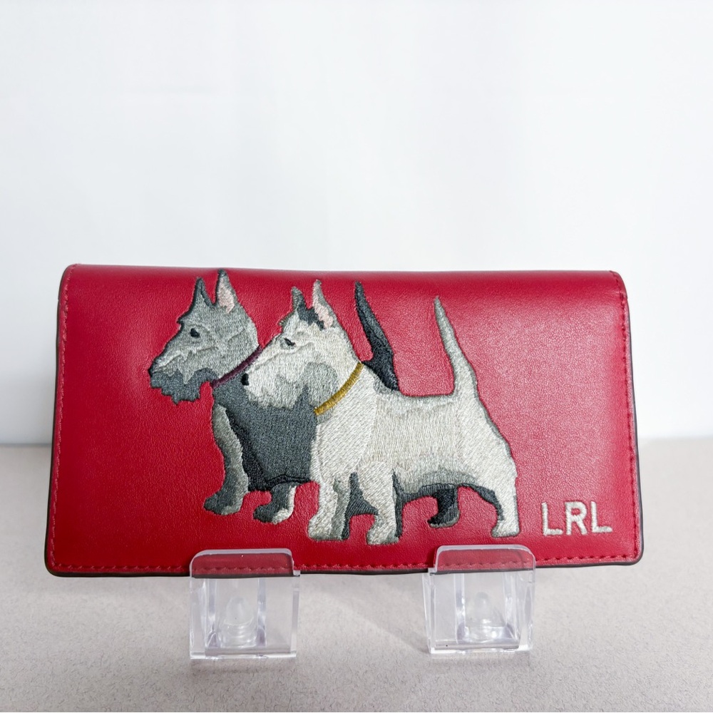 Lauren Ralph Lauren Red Wallet with Terrier Dog Embroidery